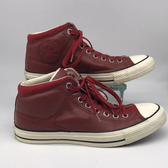 Converse All Star Street Hi Terra Red Leather Sneakers Men 8 Women 10 - Picture 1 of 9